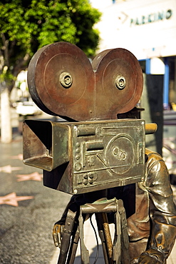 Close-up of the statue of a filmmaker, Los Angeles, California, USA