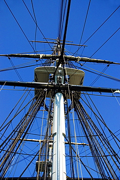 Low angle view of the mast of a sailing ship