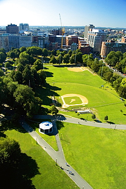 High angle view of a baseball field, Boston, Massachusetts, USA