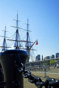 Low angle view of the chain of a sailing ship moored at a port