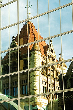 Reflection of a church on a building, Trinity Church, John Hancock Tower, Boston, Massachusetts, USA