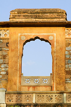 Low angle view of a carved stone window, Jaipur, Rajasthan, India