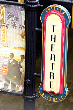 High section view of a theatre sign, Chicago Theatre District, Chicago, Illinois, USA