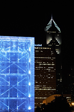 Fountain lit up at night, Crown Fountain, Millennium Park, Chicago, Illinois, USA