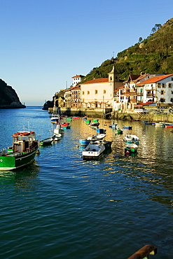 High angle view of boats moored at a dock, Spain