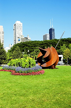 Sculpture displayed in a park, Gateway Park, Chicago, Illinois, USA