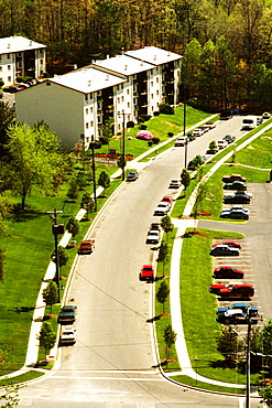 High angle view of a parking lot