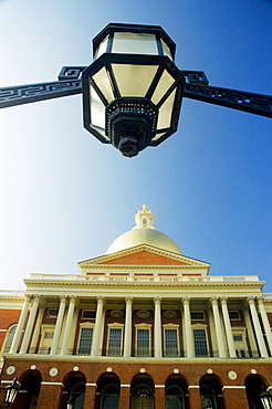 Low angle view of a lamp in front of a building, State House, Boston, Massachusetts, USA