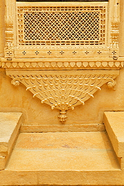 Caved wall of a palace, Rajmahal, Jaisalmer, Rajasthan, India