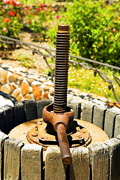 Close-up of a grape press, Napa Valley, California, USA