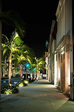 Sidewalk at the Rodeo Drive at night, Los Angeles, California, USA