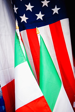 Close-up of American and Italian flags