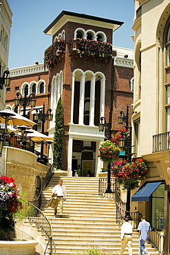 Low angle view of a staircase outside shops, Rodeo Drive, Los Angeles, California, USA