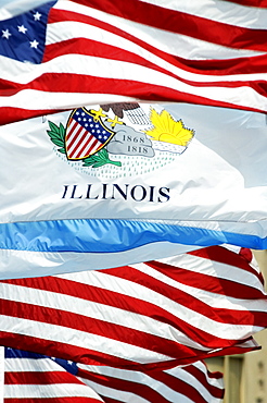 Close-up of flags of Illinois and America