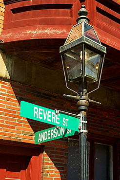 Close-up of a sign board on a lamppost, Boston, Massachusetts, USA