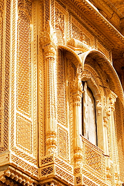 Low angle view of an arched window, Jaisalmer, Rajasthan, India