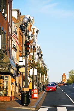 Buildings along a road, M street, Georgetown, Washington DC, USA