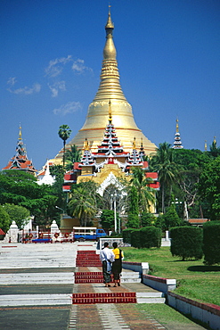 Park in front of a pagoda, Shwedagon Pagoda, Yangon, Myanmar