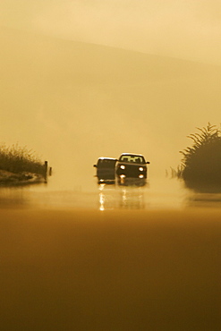 Two cars moving on a road