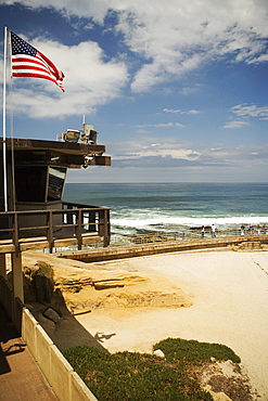 American flag on an observatory, La Jolla, San Diego, California, USA