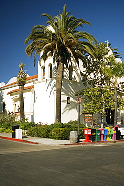 Palm trees on a street corner, Old Town San Diego, San Diego, California, USA