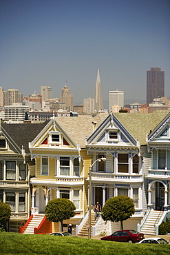 Facade of townhouses, San Francisco, California, USA