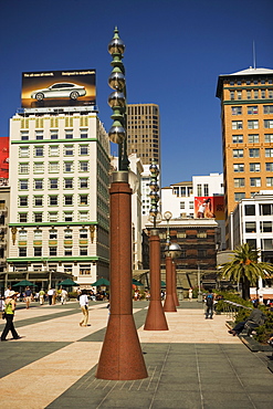 Tourists in front of buildings, California, USA