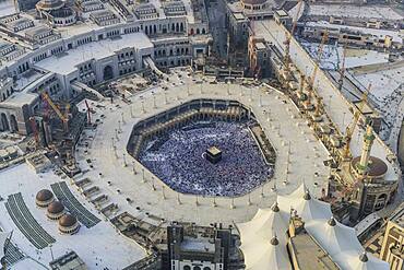 The Hajj annual Islamic pilgrimage to Mecca, Saudi Arabia, the holy city. Aerial view.