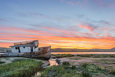 Sunset with dramatic sky over Point Reyes National Seashore.