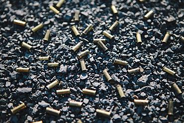 Discarded bullet shells on the ground, Washington state, USA