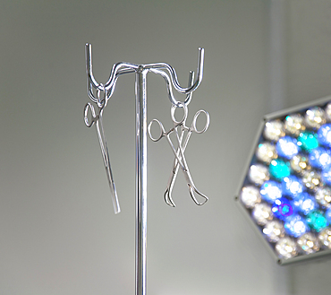 Instruments on a metal stand in an operating theatre in a new hospital.