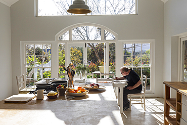 Artist working in studio, Stanford, Western Cape, South Africa.