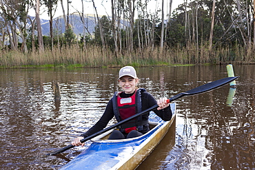 Teenage girl kayaker on the Klein River, Klein River, South Africa