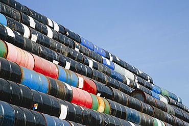 Oil barrels stacked up, Seattle, Washington, USA