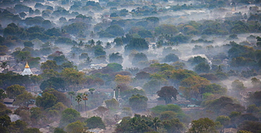 Aerial view of Bagan, the plain of pagodas in Myanmar, Bagan, Myanmar