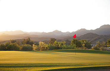 A golf course in Arizona, and a view to mountains, Desert golf, Arizona, USA