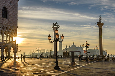 View across St Mark's Square, Venice, Italy, at sunrise, Venice, Italy