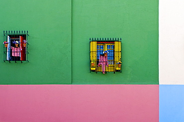 Windows in Colorful Building Exterior, Buenos Aires, Argentina