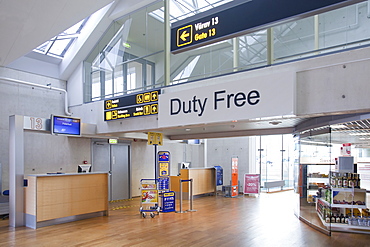 Duty free sign in empty airport, Estonia