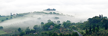 Valley Fog in the Val D'Orcia at Dawn, Rocca d'Orcia, Tuscany, Italy