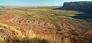 Aerial view of road in Valley of the Gods, Utah, United States, Valley Of the Gods, Utah, USA