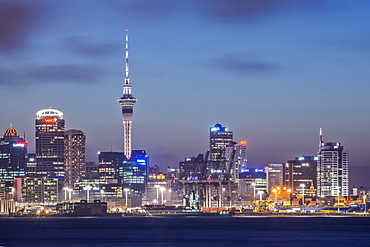 Auckland skyline lit up at night, New Zealand, Auckland, New Zealand, New Zealand