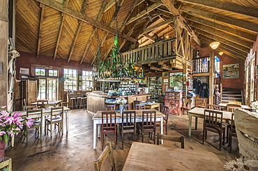 Empty chairs and tables in restaurant, Moreaki, Moreaki, New Zealand