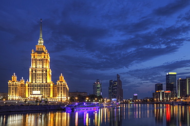 City skyline illuminated at night, Moscow, Russia, Moscow, Moscow, Russia