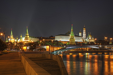 City skyline illuminated at night, Moscow, Russia, Moscow, Moscow, Russia