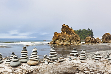 Stacked stones on Ruby beach, Forks, Washington, United States, Forks, Washington, USA