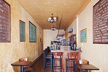 Blackboard menus on wine bar walls, Tacoma, Washington, USA