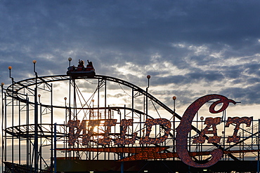 Silhouette of wild cat rollercoaster at Puyallup Fair, Puyallup, Washington, United States, Puyallup, Washington, USA