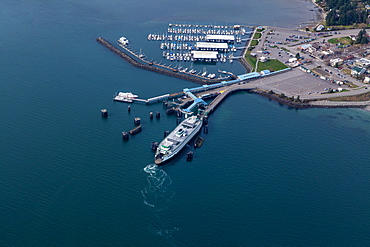 Aerial view of ferry terminal in Seattle harbor, Seattle, Washington, United States, Seattle, Washington, USA