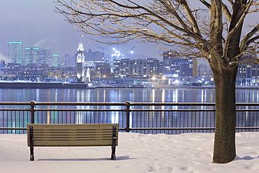 Montreal city skyline lit up at night, Quebec, Canada